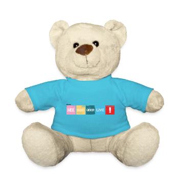 "Nix geht über live!" V2 heller Stoff - Teddy - Atollblau - Vorne
