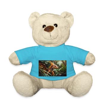 Ein realistischer, majestätischer orangefarbener Drachenwald - Teddy - Atollblau - Vorne