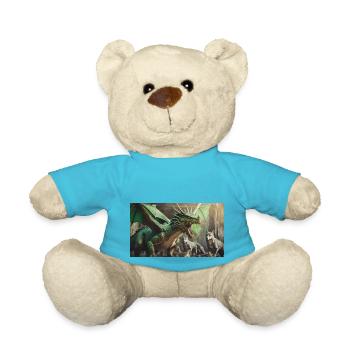 Ein realistischer, majestätischer grüner Drachenwolf - Teddy - Atollblau - Vorne