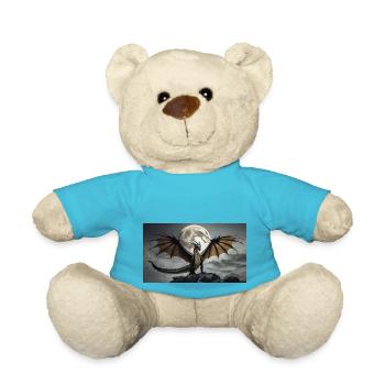 A realistic majestical dark dragon is posing - Teddy Bear - atoll blue - Front