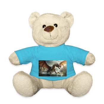 A realistic bad dark dragon is hunting fish river - Teddy Bear - atoll blue - Front