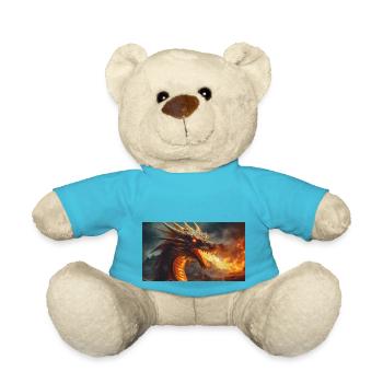 A realistic majestical dark dragon spitting flames - Teddy Bear - atoll blue - Front