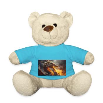 A realistic majestical dark dragon spitting flames - Teddy Bear - atoll blue - Front