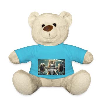 Wortspiel mehrdeutiger deutscher Ausdruck - Muskelkater - Teddy - Atollblau - Vorne