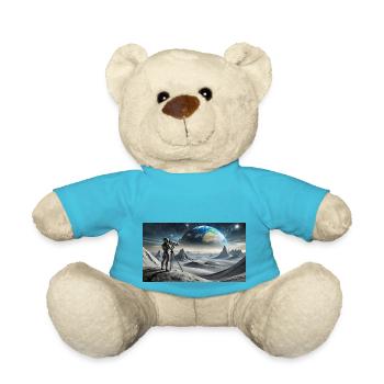 grey alien on the moon surface – observing earth - Teddy Bear - atoll blue - Front