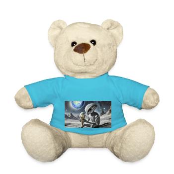 Grauer Außerirdischer auf der Mondoberfläche – Eis essen - Teddy - Atollblau - Vorne