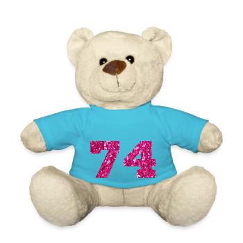 74 Pink Glitter - 74 Birthday - Teddy Bear - atoll blue - Front