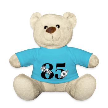 Number 85 Black Floral - 85th Floral Birthday - Teddy Bear - atoll blue - Front