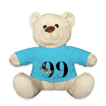 Number 99 Floral Green - 99th Floral Birthday - Teddy Bear - atoll blue - Front