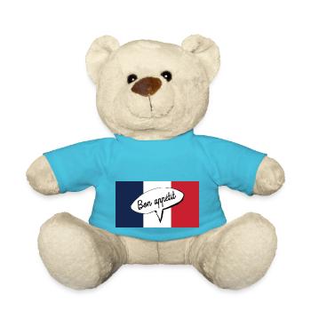 Bon Appétit with French Flag Enjoy Your Meal - Teddy Bear - atoll blue - Front