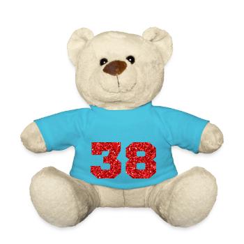 Numéro 38 paillettes rouge - 38e anniversaire - Nounours - bleu outremer - Devant