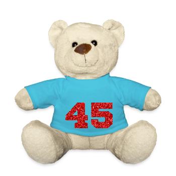 Nummer 45 Roter Glitzer - 45-jähriges Jubiläum - Teddy - Atollblau - Vorne
