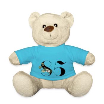 Number 85 Floral Green - 85th Floral Birthday - Teddy Bear - atoll blue - Front