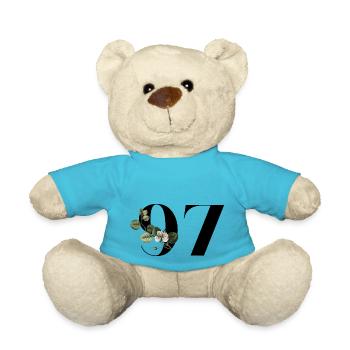Number 97 Floral Green - 97th Birthday Floral - Teddy Bear - atoll blue - Front