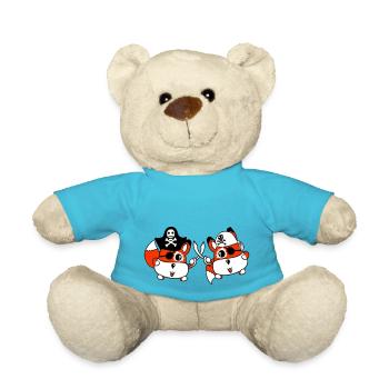2 Little Cute Pirate Foxes Eye Patch Saber Duel - Teddy Bear - atoll blue - Front