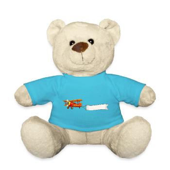Doppeldecker Flugzeug Banner Motiv Retro  - Teddy - Atollblau - Vorne