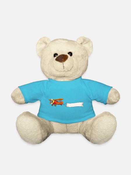 Doppeldecker Flugzeug Banner Motiv Retro - Teddy - Atollblau