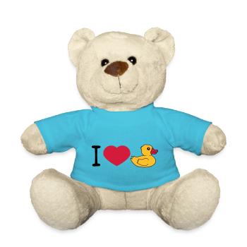 love i love heart squeaky duck rubber duck bath duck - Teddy Bear - atoll blue - Front