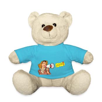 Blonde Frau mit Megaphon ruft blah, blah - Teddy - Atollblau - Vorne