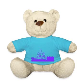 Süße kleine DJ Katze liegt auf Mischpult Party Fun - Teddy - Atollblau - Vorne