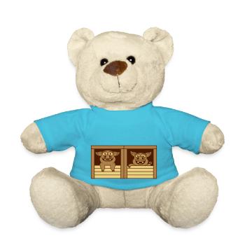 2 Comic Stable Pigs - Teddy Bear - atoll blue - Front