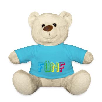 Kinder 5 Jahre Bausteine 5. Geburtstag - Teddy - Atollblau - Vorne