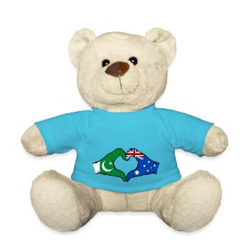 Pakistan Australien Flagge Haende Herz - Teddy - Atollblau - Vorne