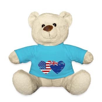 USA New Zealand Flag Heart Shape Used - Teddy Bear - atoll blue - Front