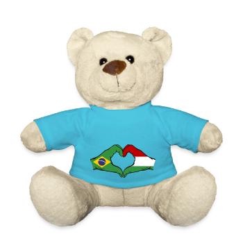 Brasilien Ungarn Flagge Haende Herzform - Teddy - Atollblau - Vorne