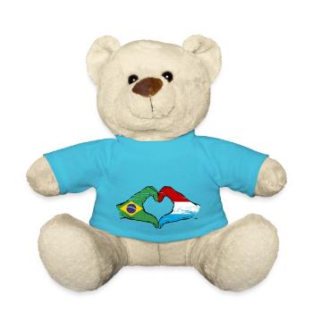 Brésil Luxembourg Drapeau Mains Coeur Forme Utilisé - Nounours - bleu outremer - Devant