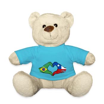 Brazil Chile Flag Hand Heart Shape Used - Teddy Bear - atoll blue - Front