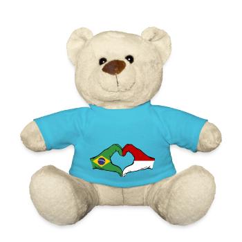 Brésil Indonésie Drapeau Main Coeur Forme - Nounours - bleu outremer - Devant