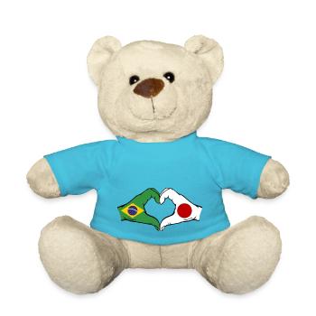 Brésil Japon Drapeau Mains Coeur Forme - Nounours - bleu outremer - Devant