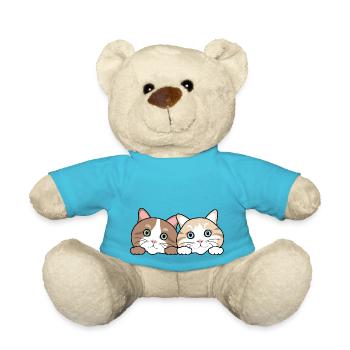 Two peeking funny cats - Teddy Bear - atoll blue - Front