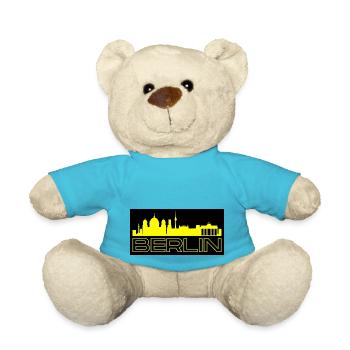 Berlin - with skyline in yellow - Teddy Bear - atoll blue - Front