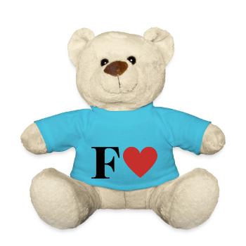 Buchstabe f rotes Herz - Teddy - Atollblau - Vorne