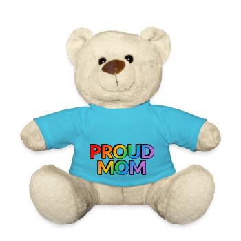 Proud mom rainbow text LGBT queer family - Teddy Bear - atoll blue - Front