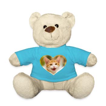 Niedliches junges Katzenkind miaut lustig mit Herz - Teddy - Atollblau - Vorne