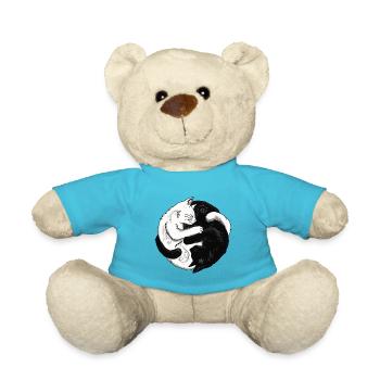 Zwei Katzen, Gleichgewicht,weiß, schwarz - Teddy - Atollblau - Vorne