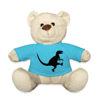 Dancing attacking Raptor T -Rex - Teddy Bear - atoll blue - Front