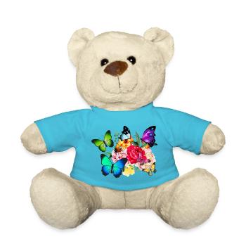 Butterflies and flowers - Teddy Bear - atoll blue - Front