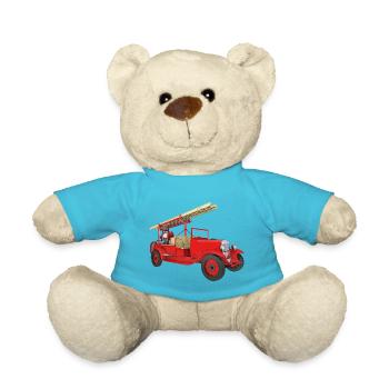 Retro fire engine, fire engine - Teddy Bear - atoll blue - Front