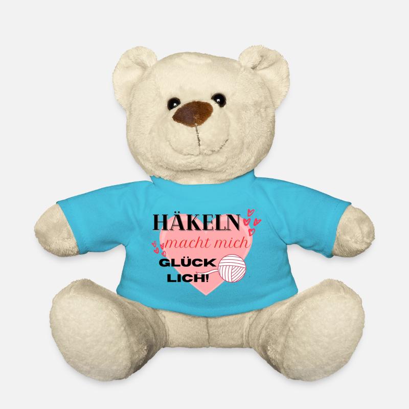 Häkeln macht mich glücklich rosa Herz Wollknäul - Teddy - Atollblau