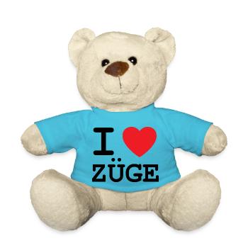 Ich liebe Züge - I Love Trains - Teddy - Atollblau - Vorne