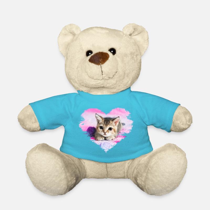 süßes Kätzchen im Herzen - Teddy - Atollblau