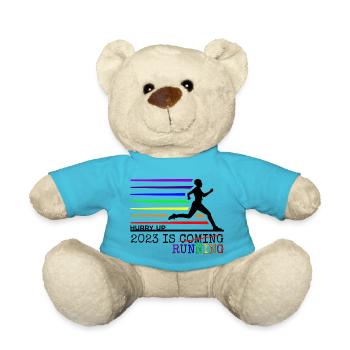 Beeil dich - 2023 rennt dir entgegen - Laufshirt - Teddy - Atollblau - Vorne