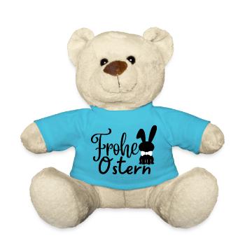 Frohe Ostern, Ostergrüße ,Osterdesign mit Hase. - Teddy - Atollblau - Vorne