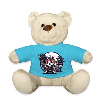 Chat ninja samouraï derrière Monster et Dojo - Nounours - bleu outremer - Devant