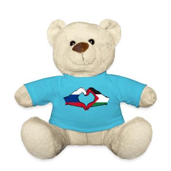 Russia Palestine heart shape with hands - Teddy Bear - atoll blue - Front