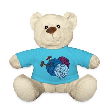 Wool with knitting needles - Teddy Bear - atoll blue - Front